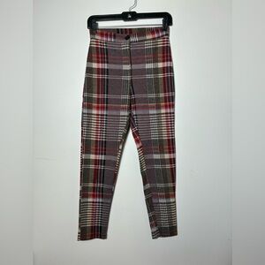 Free People Pull on Straight Leg Plaid Pants Sz 4 Red/brown Ankle Boho Fall